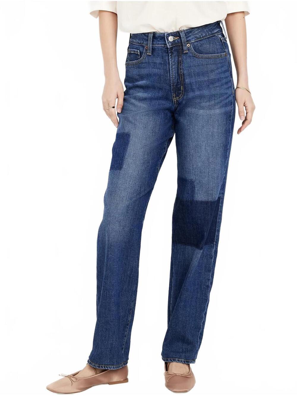 High-Waisted OG Loose Laser Patch Jeans Old Navy Medium Wash Patch NWT 2R